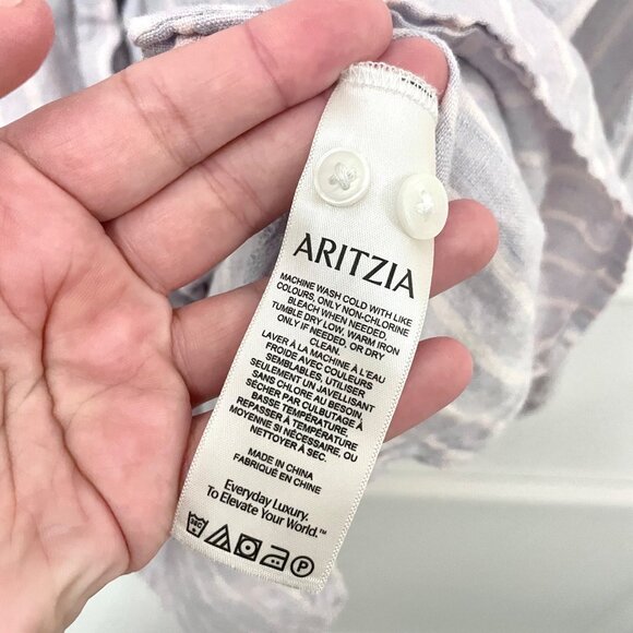 The Group Artizia Relaxed Linen Button Front Stripe Top Blue Size XS - Picture 4 of 6